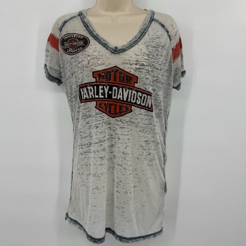 Harley-Davidson Women’s V-Neck Burnout Graphic Tee Medium (H1)